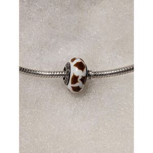 New Pandora White w/Brown Markings Murano Bead - BEAUTIFUL!!!